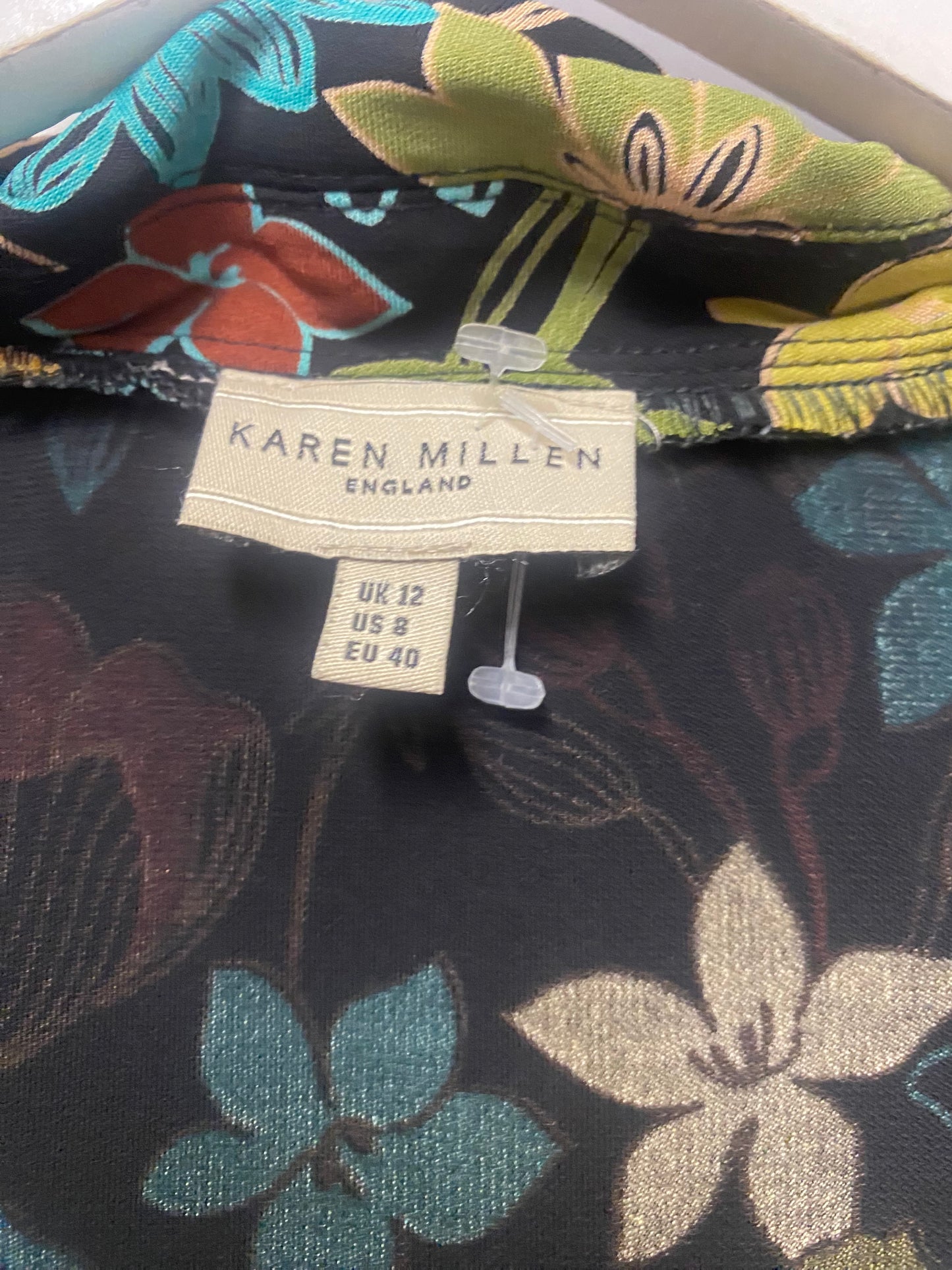 Karen Millen Black Floral Shirt Style Dress 12