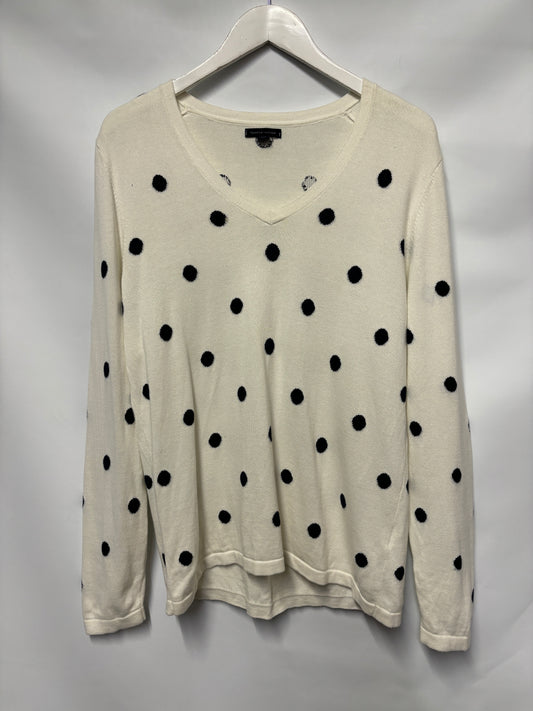 Tommy Hilfiger White and Navy Cotton Polka Dot V-neck Jumper Large