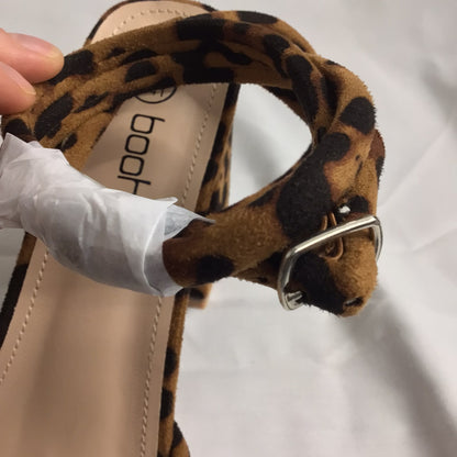 BNIB Boohoo Brown Leopard Print Block Heel Strappy Heels Size 8 UK Wide Fit (EU 41)