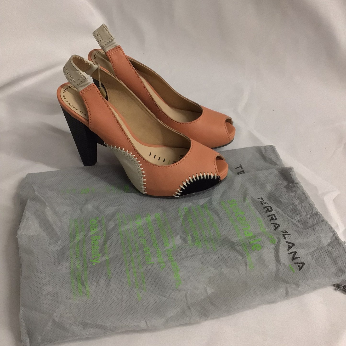 BNWT Terra Plana Orange Multi Leather Peep Toe Heels Size UK 3.5 (EU 36)