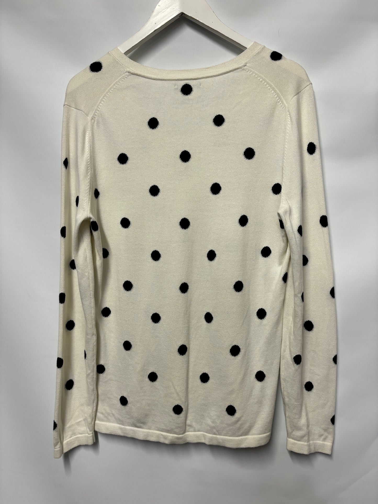 Tommy Hilfiger White and Navy Cotton Polka Dot V-neck Jumper Large