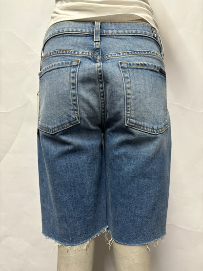 7 For All Mankind Blue Denim Frayed Jean Shorts 32 BNWT