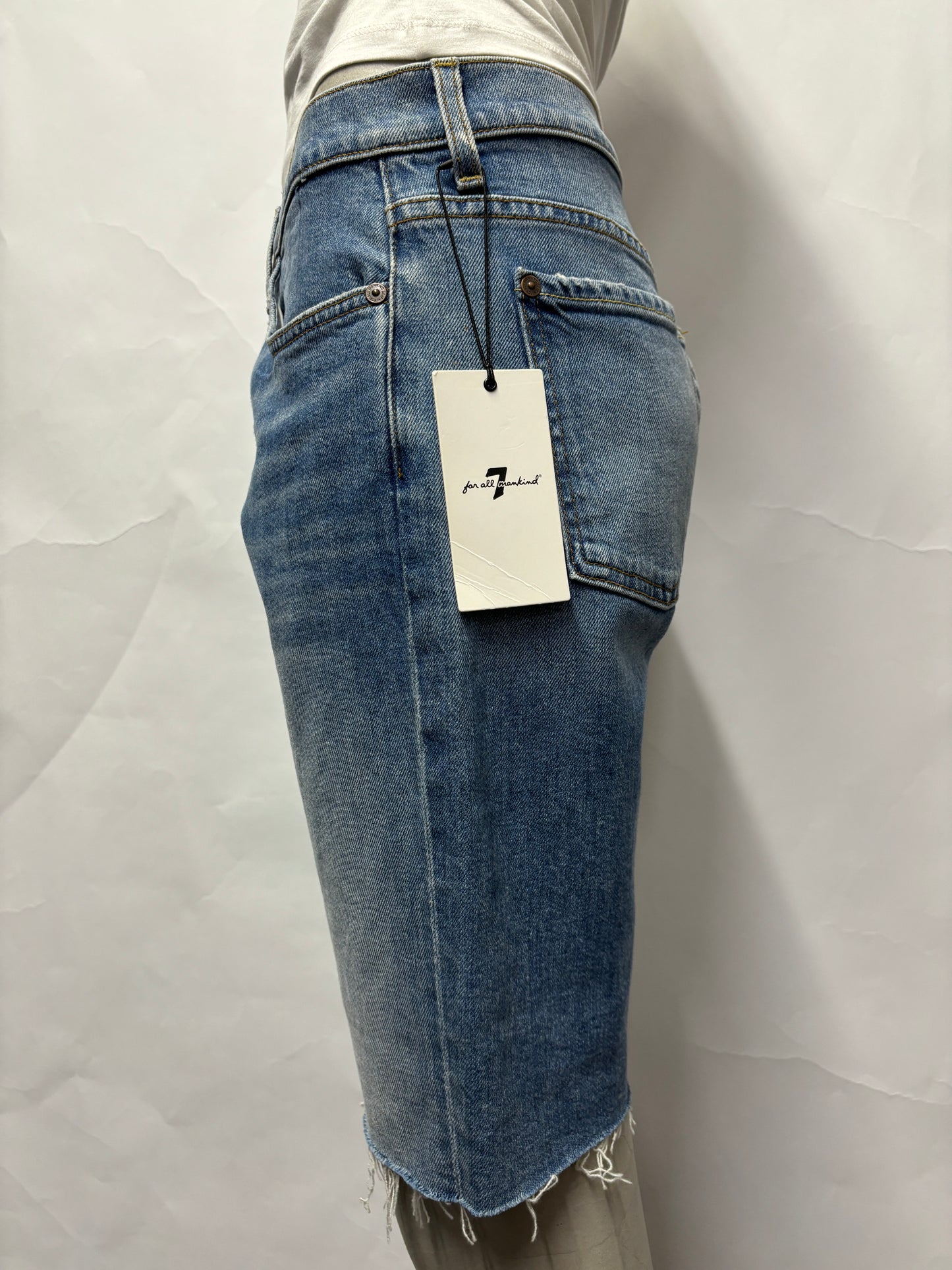 7 For All Mankind Blue Denim Frayed Jean Shorts 32 BNWT