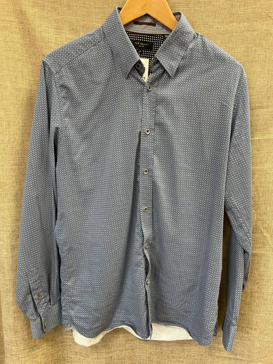Ted Baker Navy Blue Cream Pattern Long Sleeve Shirt Size 4 Large