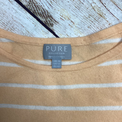 Pure Collection Peach Stripe 100% Cashmere Jumper Size 16