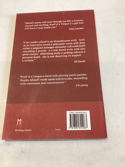 Proof Of A Tongue Poems By Sandra Alland Signed