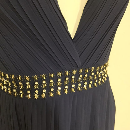 TFNC Midnight Blue Halter Neck Long Dress w/Beaded Detailing Size XS