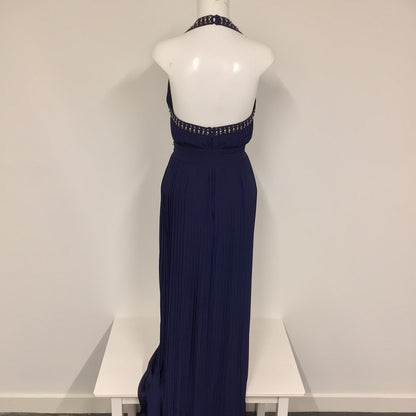 TFNC Midnight Blue Halter Neck Long Dress w/Beaded Detailing Size XS