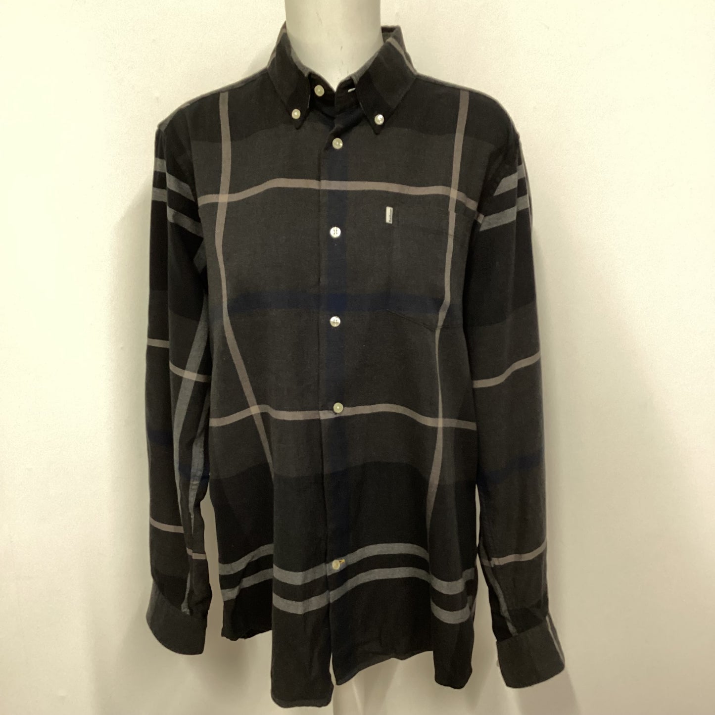 Barbour Grey Checked Dunoon 100% Cotton Long Sleeve Shirt Size Ch 42" (approx.)