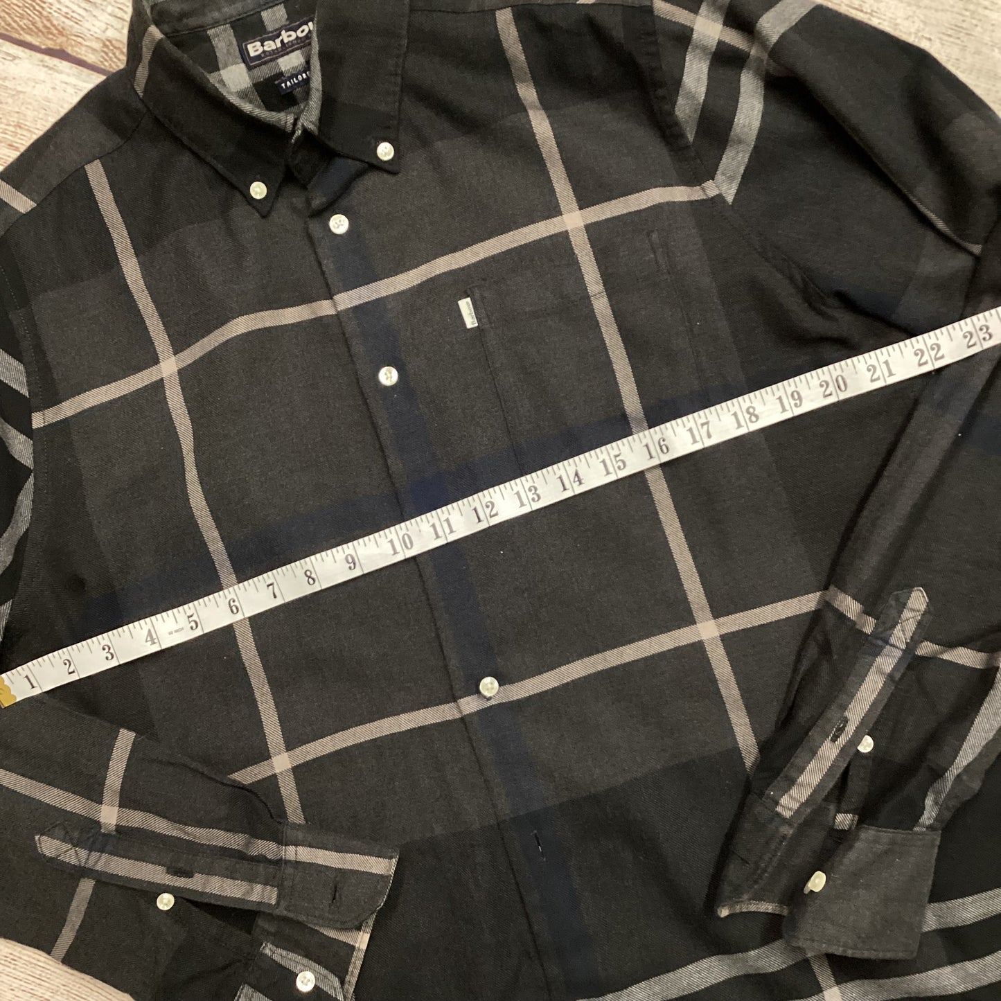 Barbour Grey Checked Dunoon 100% Cotton Long Sleeve Shirt Size Ch 42" (approx.)