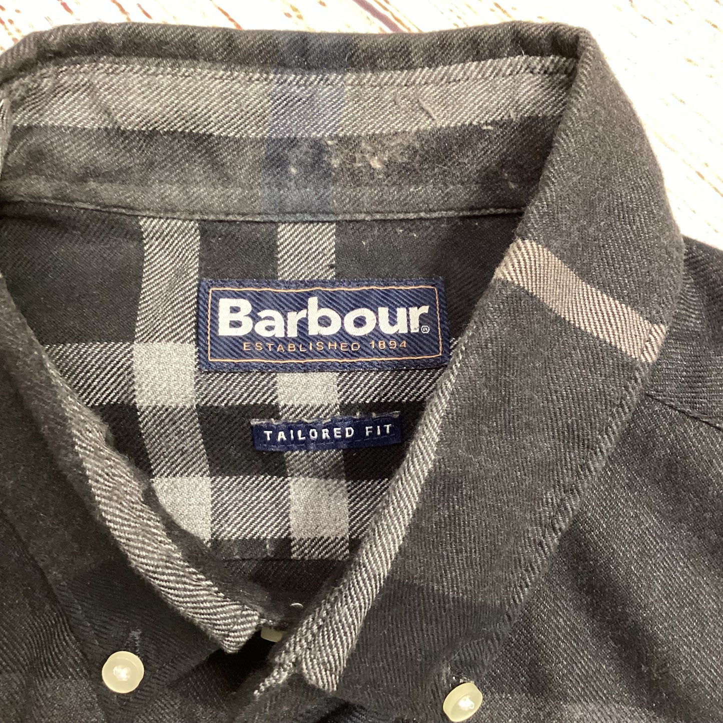 Barbour Grey Checked Dunoon 100% Cotton Long Sleeve Shirt Size Ch 42" (approx.)