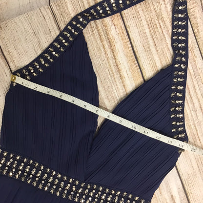 TFNC Midnight Blue Halter Neck Long Dress w/Beaded Detailing Size XS