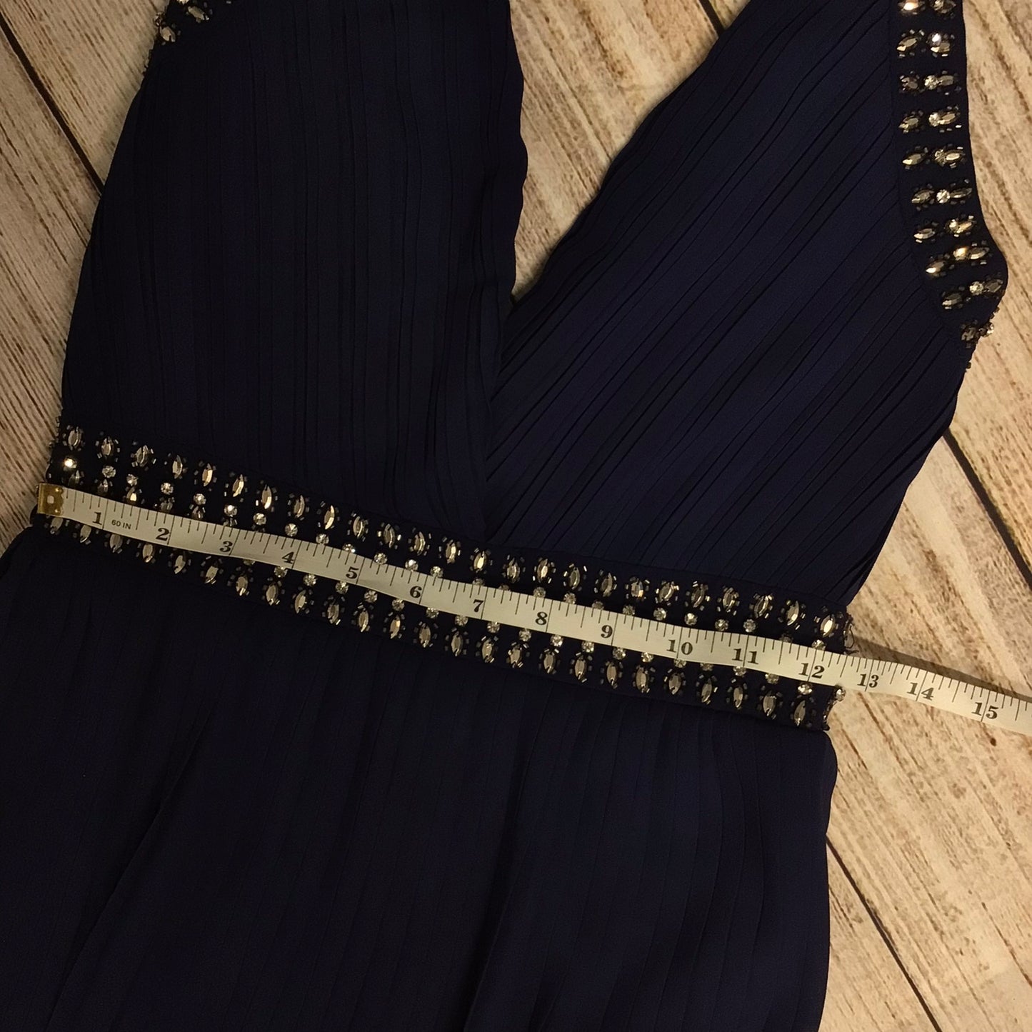 TFNC Midnight Blue Halter Neck Long Dress w/Beaded Detailing Size XS