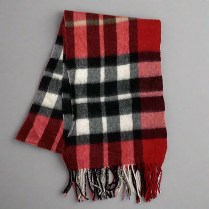 Edinburgh Red Black Tartan 100% Lambswool Scarf