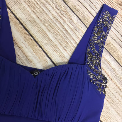 Little Mistress Royal Blue Long Dress w/Beaded Shoulder Detailing Size 8