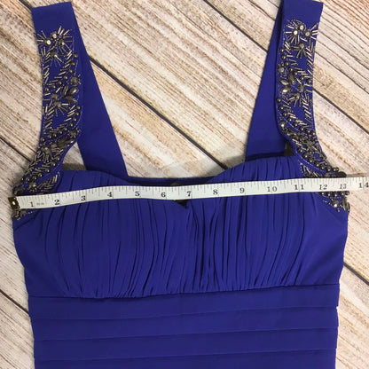 Little Mistress Royal Blue Long Dress w/Beaded Shoulder Detailing Size 8