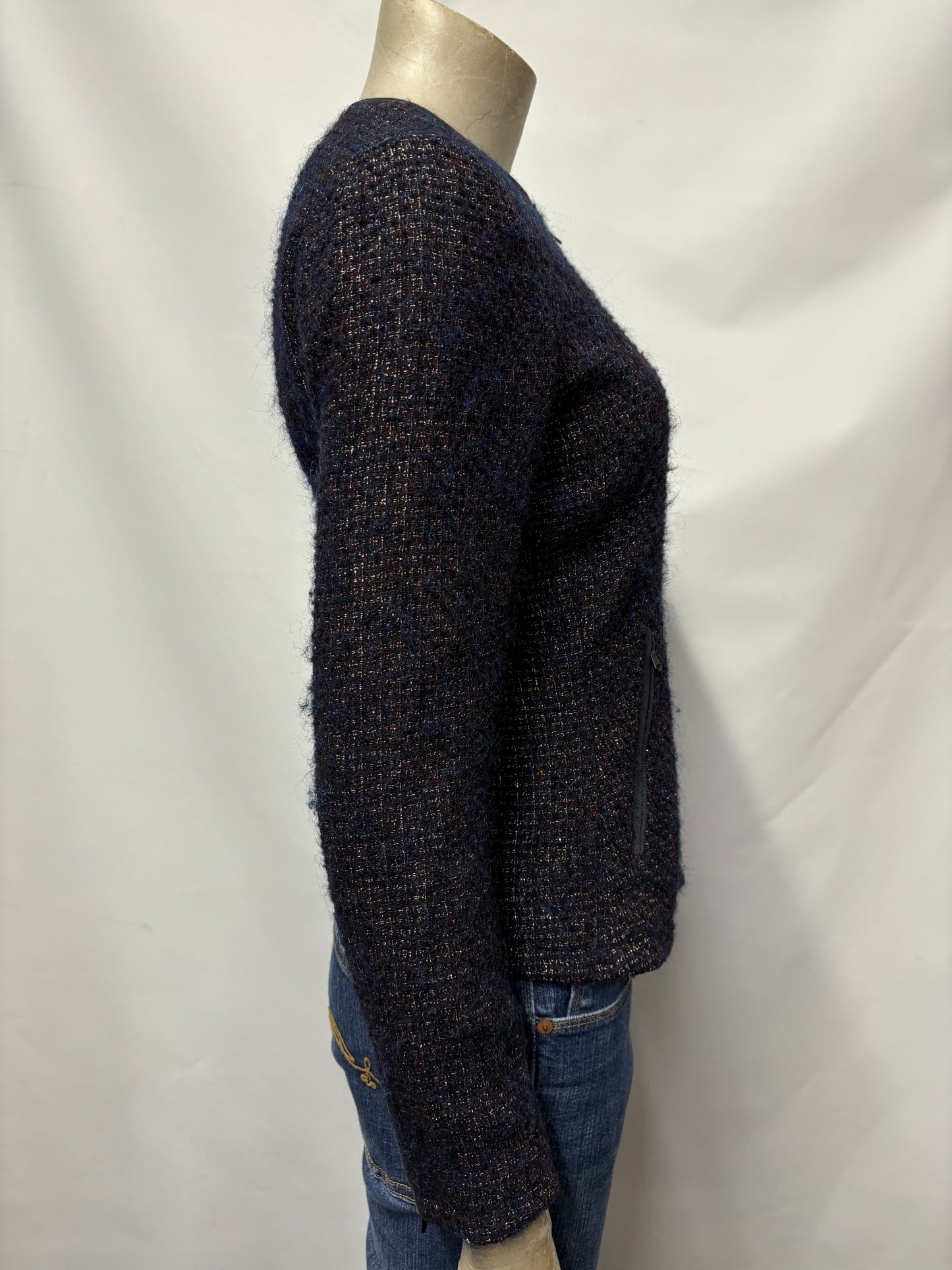 Jigsaw Navy Woven Alpaca Mohair Wool Blend Collarless Jacket 8