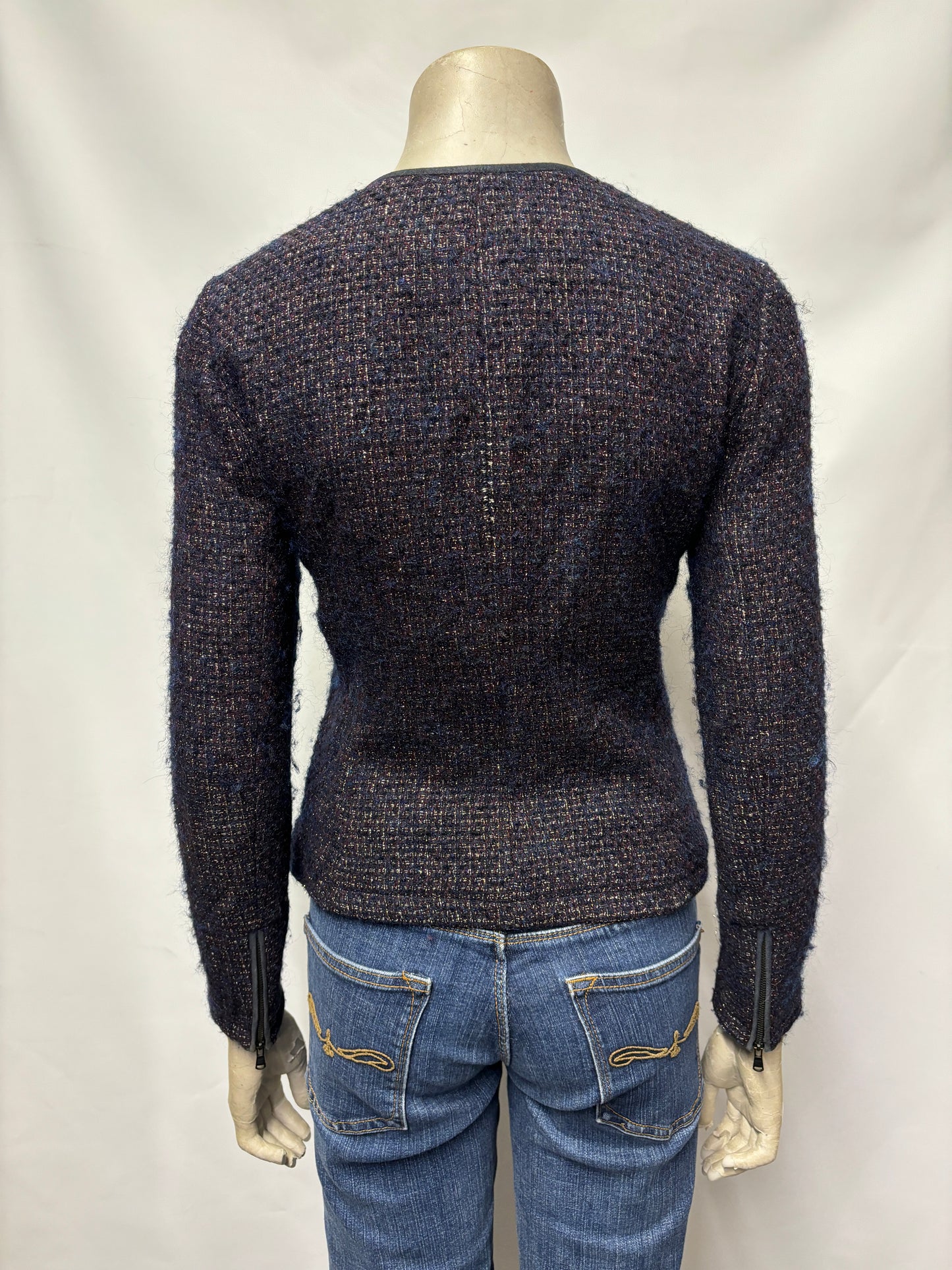 Jigsaw Navy Woven Alpaca Mohair Wool Blend Collarless Jacket 8