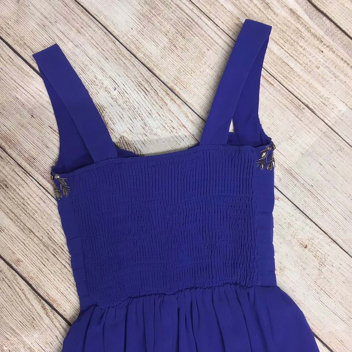 Little Mistress Royal Blue Long Dress w/Beaded Shoulder Detailing Size 8