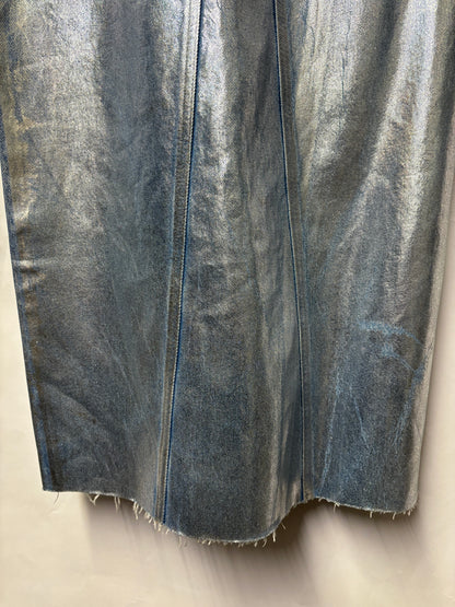 Zara Blue Silver Metallic Painted Denim Jean Skirt Small BNWT