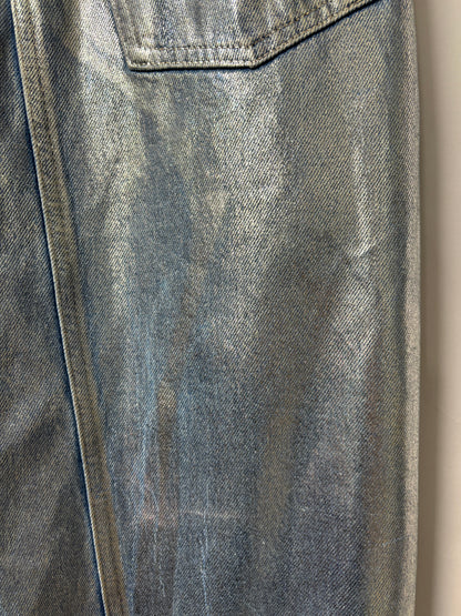 Zara Blue Silver Metallic Painted Denim Jean Skirt Small BNWT