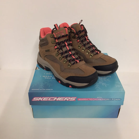 BNIB Skechers Road Heights Tan Brown & Salmon Pink Waterproof Ankle Boots Size UK 5