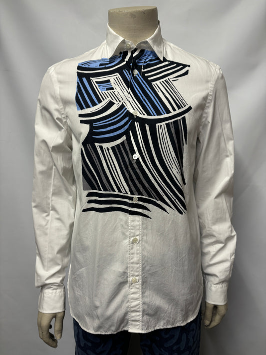 Burberry Brit White Cotton Abstract Print Long Sleeve Shirt Medium