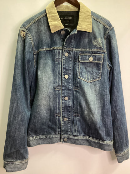 AllSaints Flannel Lined Distressed Blue Denim Jacket Size M