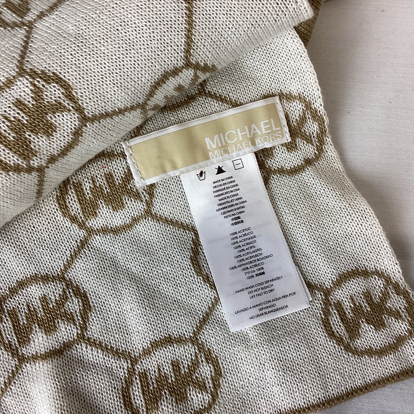 Michael Kors Camel Brown Logo Print Hat And Scarf Set