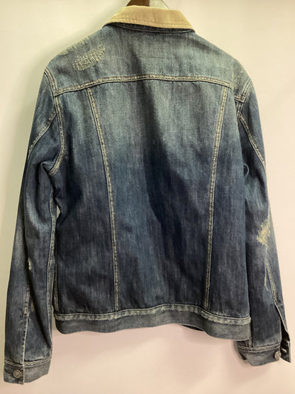 AllSaints Flannel Lined Distressed Blue Denim Jacket Size M