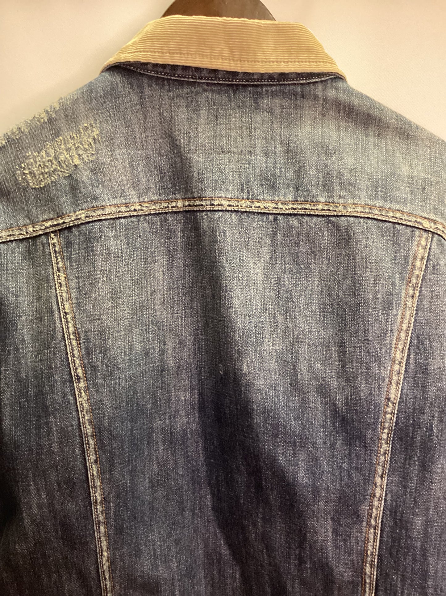 AllSaints Flannel Lined Distressed Blue Denim Jacket Size M