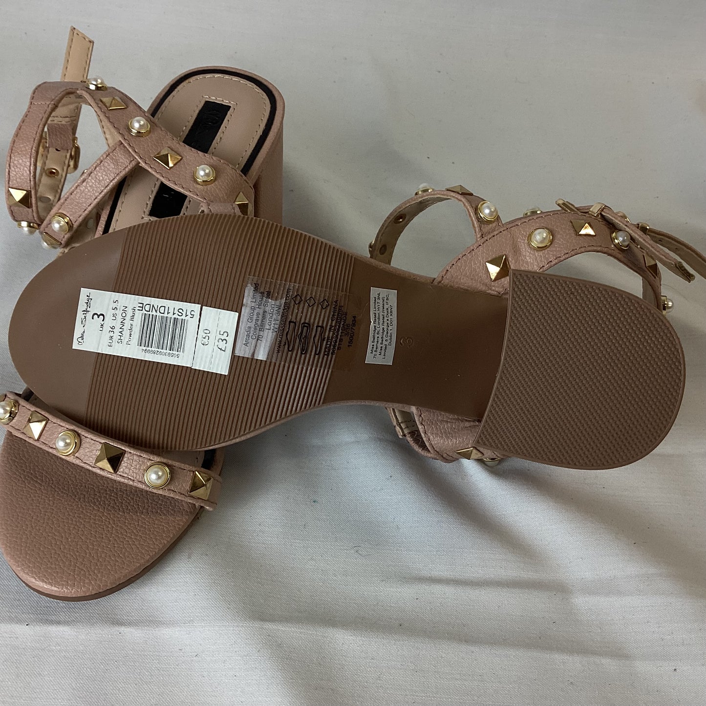 BNWT Miss Selfridge Pink Blush Stud Strap Heel Shoes Size 3