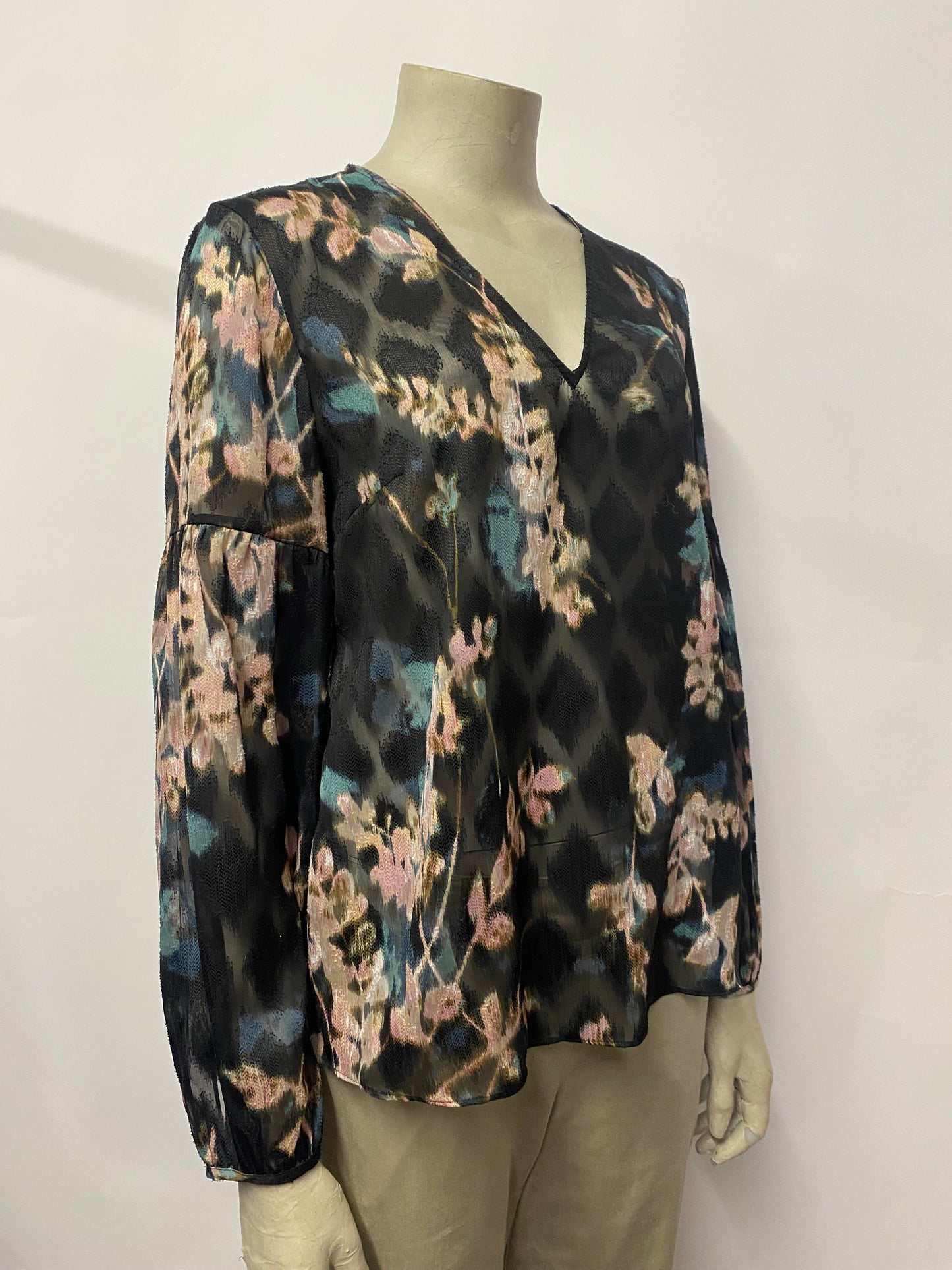 Jigsaw Multicoloured  Floral Long Sleeve Sheer Blouse 10