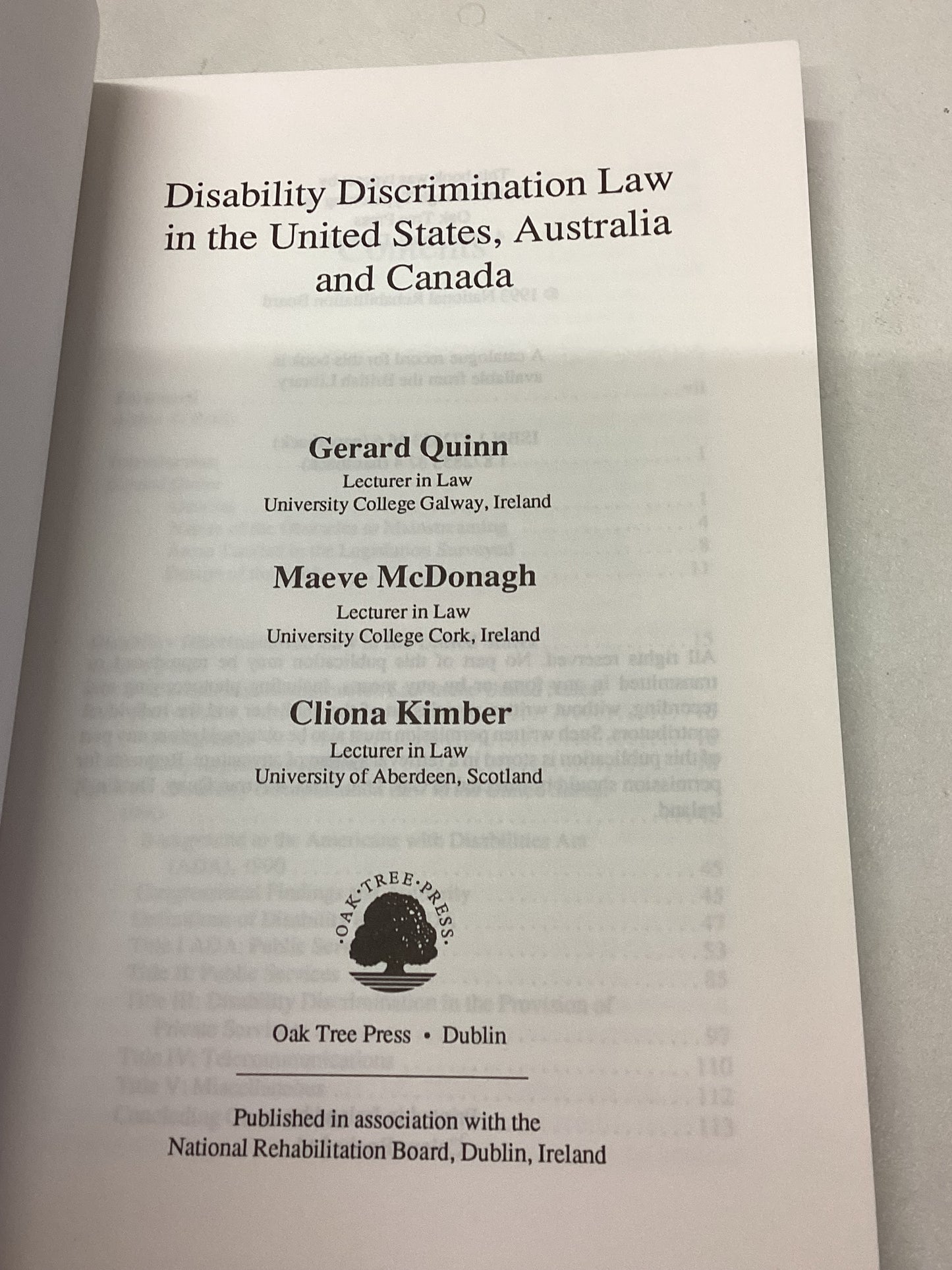 Disability Discrimination Law in The United States, Australia and Canada