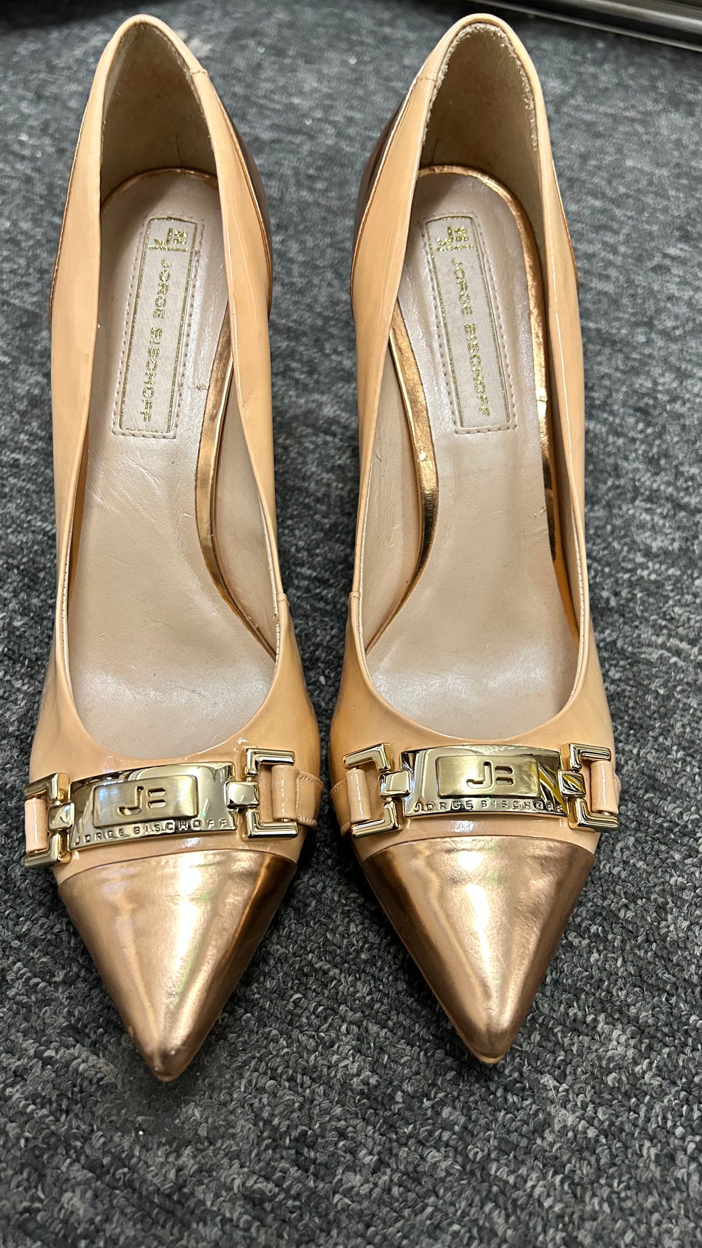 Jorge Biscoff Designer Shoe, Rose Gold/ Cream, Size 4, Kitten Heel, Mother of Bride