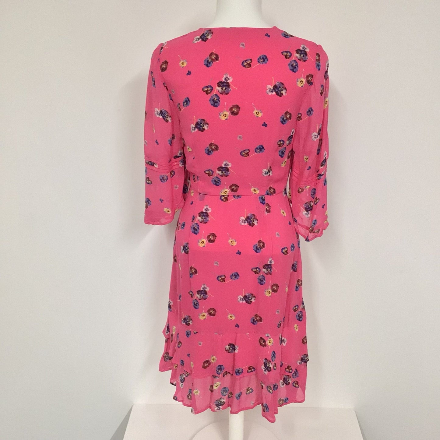 Monsoon Bright Pink Floral Wrap Style Dress Size 10