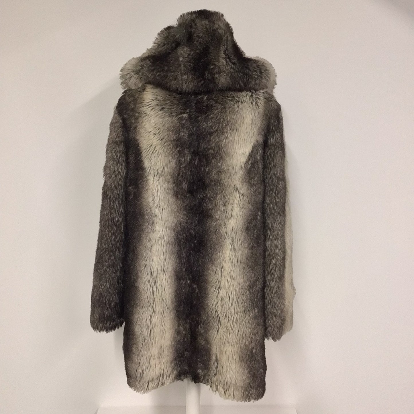 River Island Dark Brown & Cream Faux Fur Hooded Coat Size 12