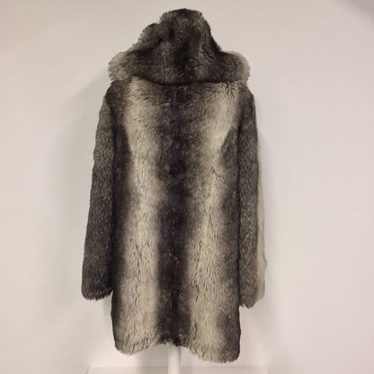 River Island Dark Brown & Cream Faux Fur Hooded Coat Size 12