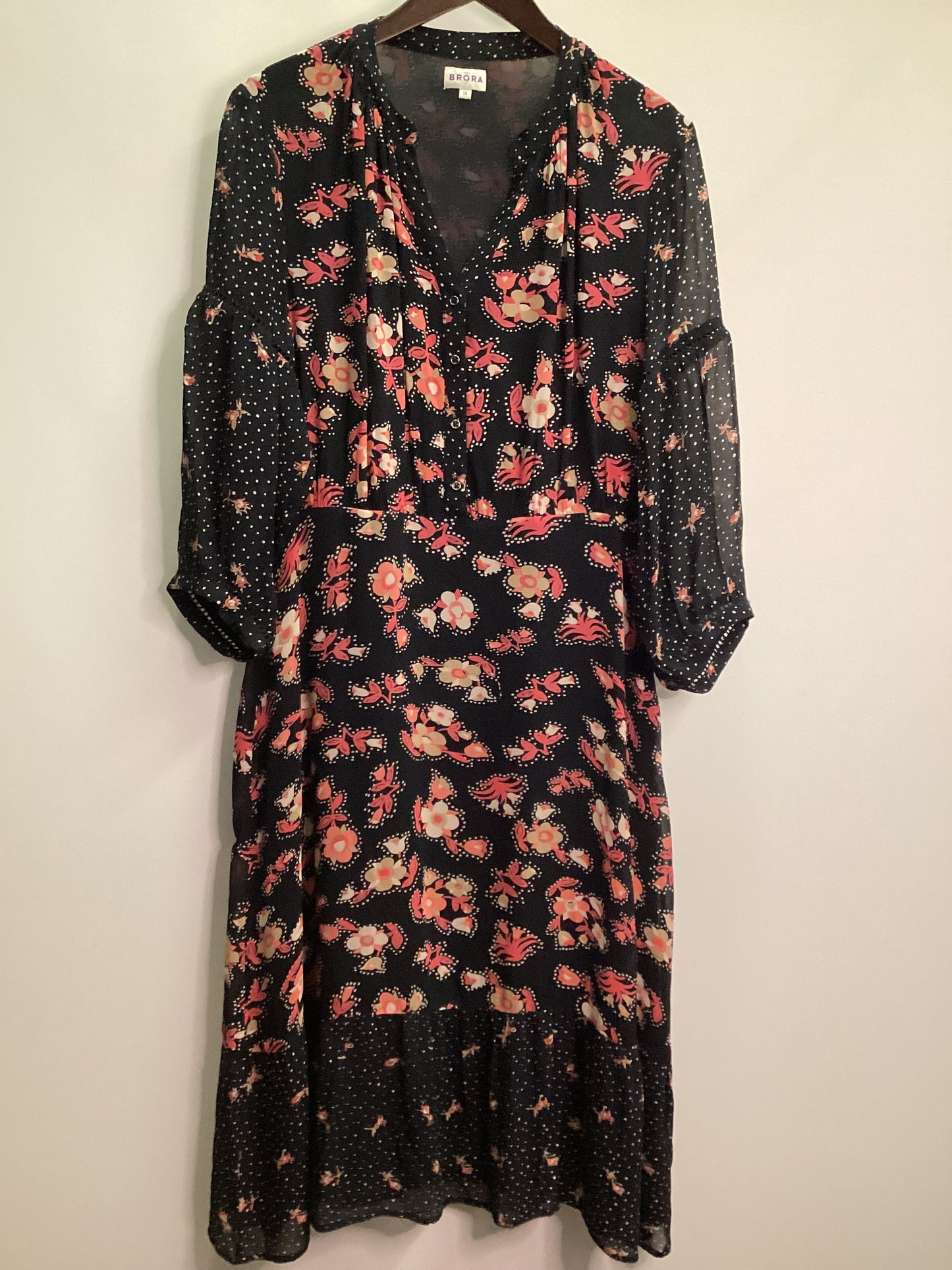 Brora 100% Silk Floral Dress with Beaded Hem Size 14