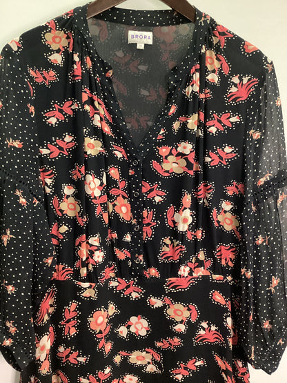 Brora 100% Silk Floral Dress with Beaded Hem Size 14