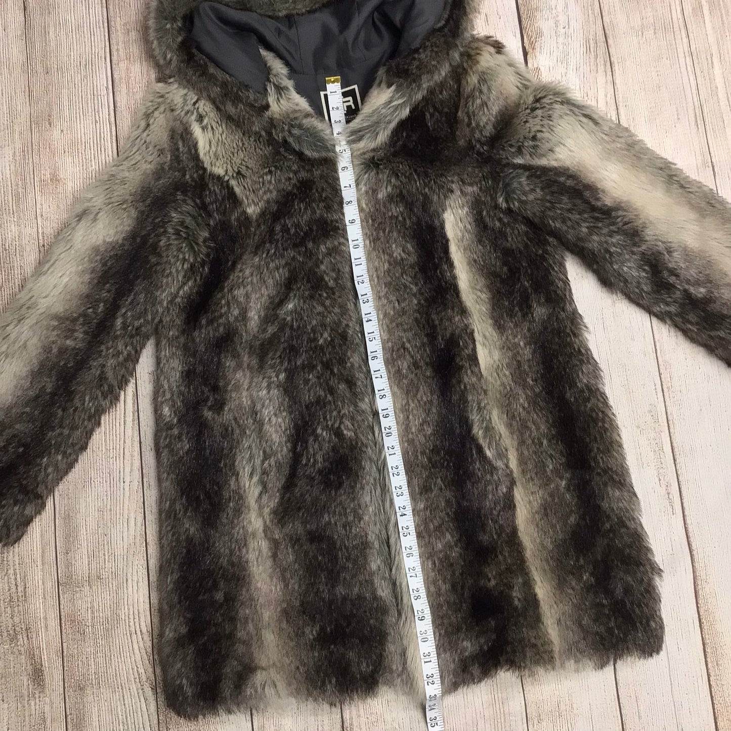 River Island Dark Brown & Cream Faux Fur Hooded Coat Size 12