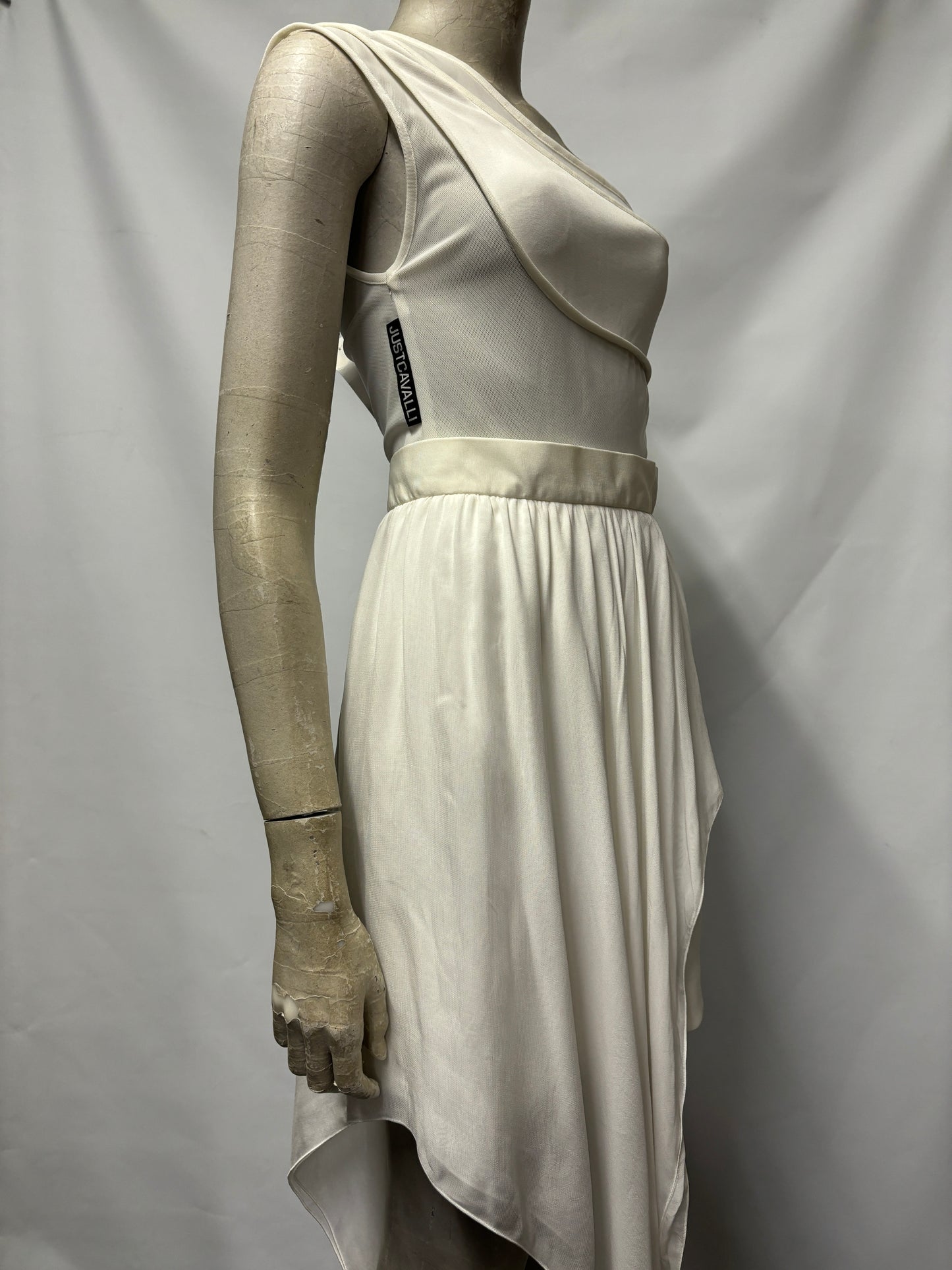 Just Cavalli White One Shoulder Mesh Dress 8 BNWT