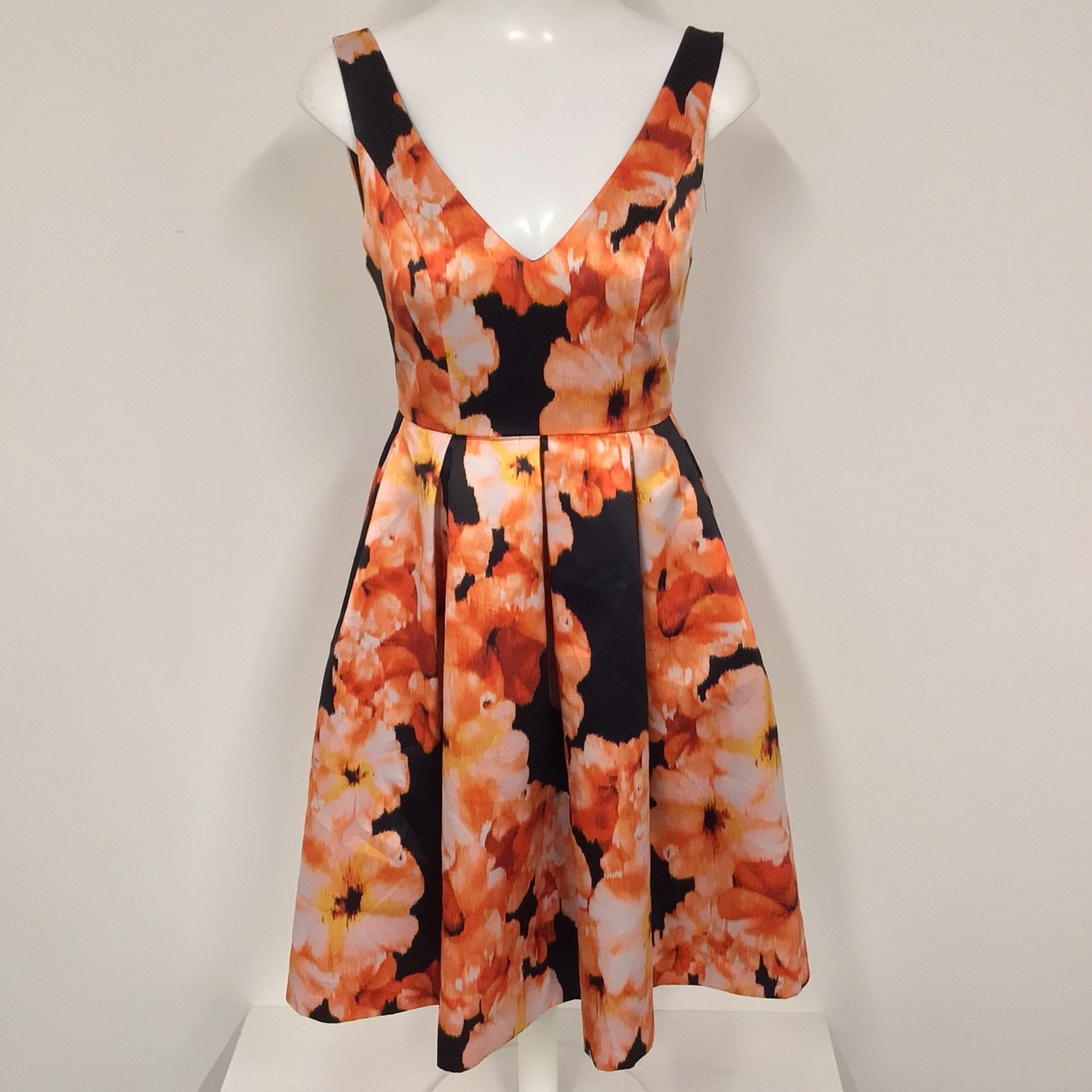 BNWT Bard t Orange Floral V Neck Skater Dress Size 8