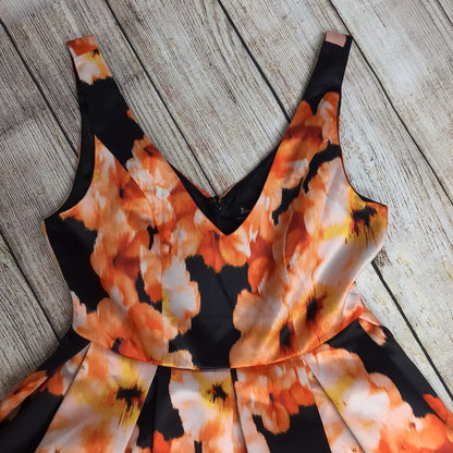 BNWT Bardōt Orange Floral V Neck Skater Dress Size 8