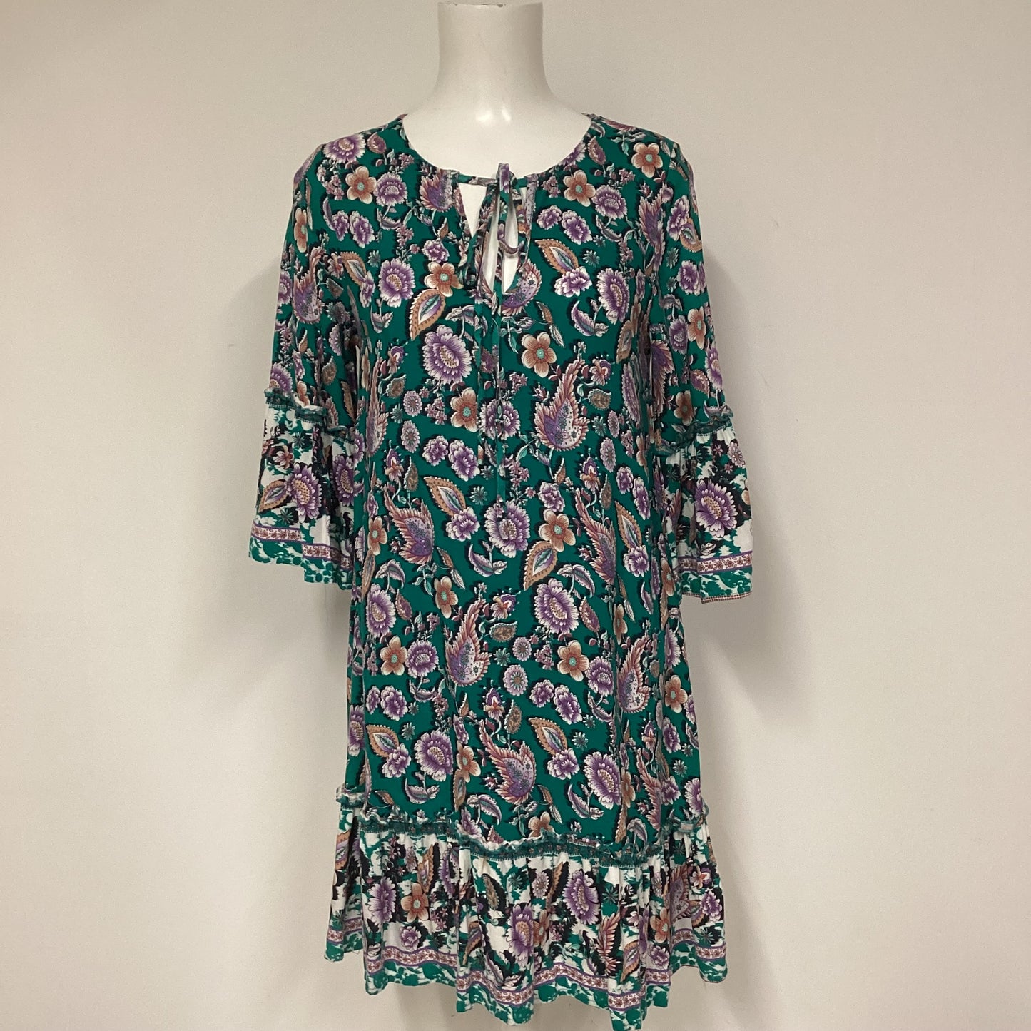 Dreamcatcher Teal Green Multi Floral Print Shift Dress Size 6(XS)