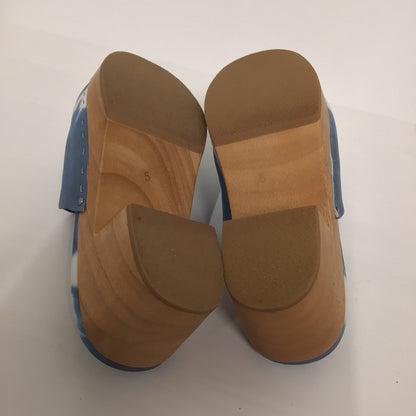 Charlotte Stone Blue & White Platform Clogs Size 5