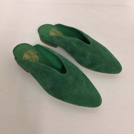 Charlotte Stone Green Calvin Slides Suede Leather Size 5