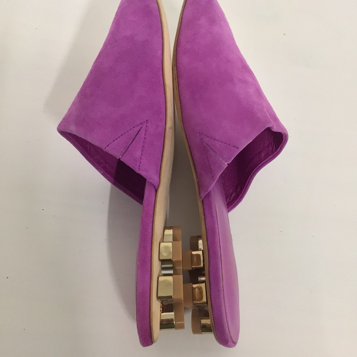 Charlotte Stone Magenta Pink Puzzle Heel Slides Suede Leather Size 5