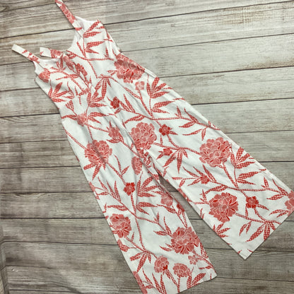 Warehouse White Cotton Jumpsuit With Red Flowers Size 12