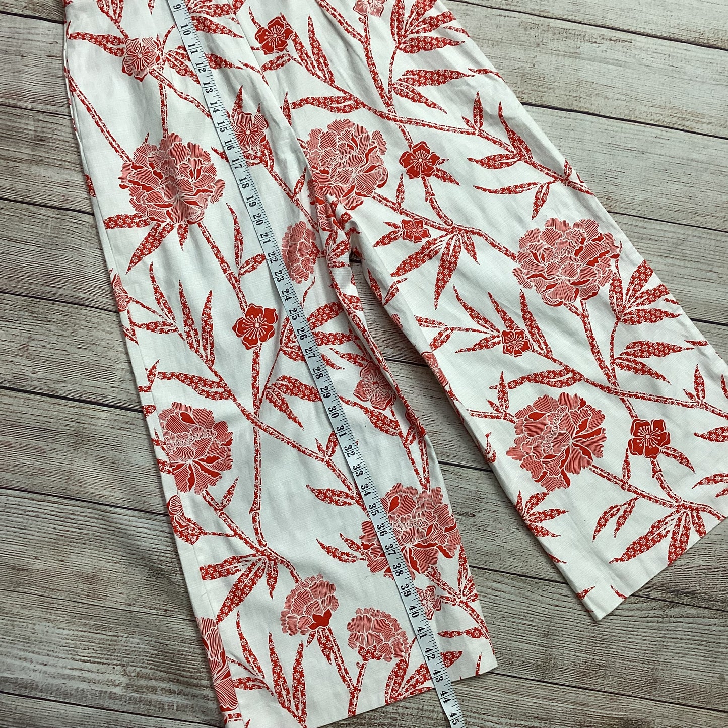 Warehouse White Cotton Jumpsuit With Red Flowers Size 12